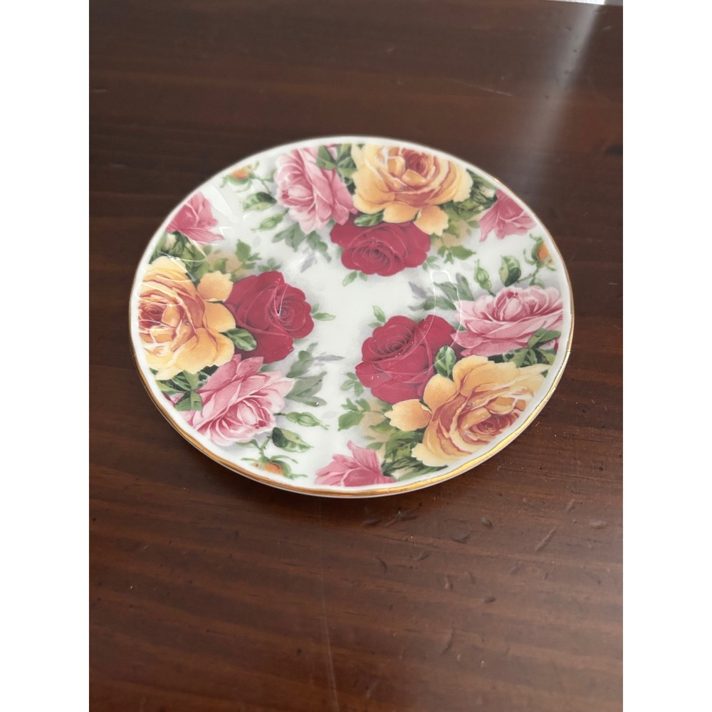 Crown Trent Fine Bone China Rose Floral Saucer Made in England Gold Rim Vintage